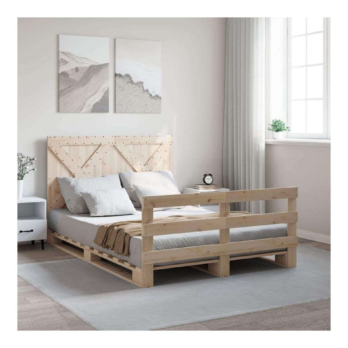 Massivholzbett Bettgestell Doppelbett Bett Schlafzimmerbett Schlafzimmermobel mit Kopfteil 140x200cm Kiefer