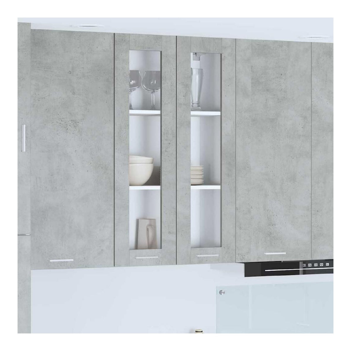 Hangeschrank mit Tur Beton Grau aus Holzwerkstoff 60 x 31 x 100 cm Kuchenmobel mit viel Stauraum, modernes Design, langlebig, ideal fur Kuche und Essbereich