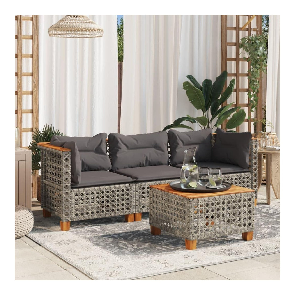 365939 Gartensofa fur den Au enbereich, mit Kissen, 3-Sitzer, grau, aus Polyrattan, Bett, Sofa, Couch, Gartensofa, Wohnzimmer, Terrasse, Au enbereich, Mobel