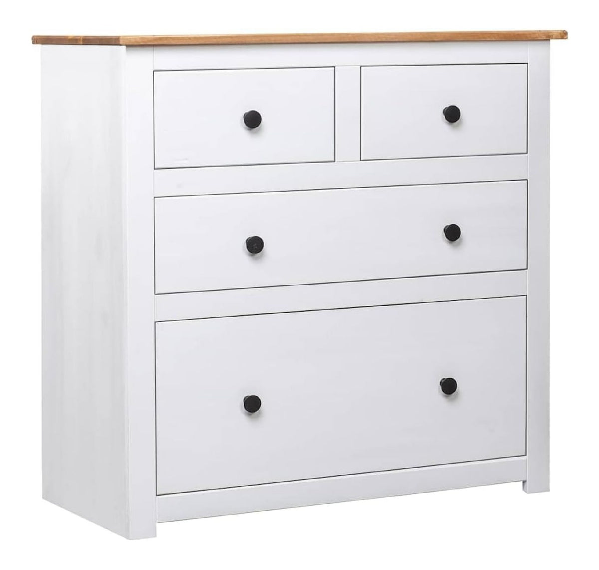 Wei es Sideboard 80x40x83 cm aus massivem Kiefernholz mit Vier Schubladen, rustikales Design fur Wohnzimmer, Flur oder Kuche, handgefertigt, individuell, mit Wandhalterung, langlebig