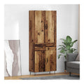 Highboard mit Schubladen aus Altholz und Ingenieurholz, Glas, 69,5 x 34 x 180 cm, 2-teiliges Sideboard Buffet Cabinet mit Stauraum fur Wohnzimmer und Esszimmer