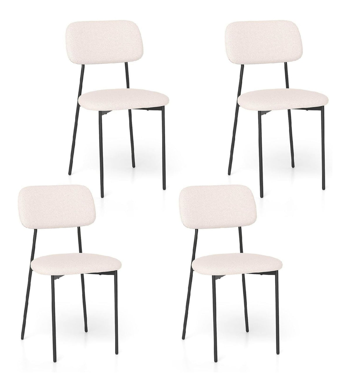 Esszimmerstuhle 4er Set, gepolsterter Kuchenstuhl mit geschwungener Ruckenlehne, Metallbeinen, verstellbaren Fu en, armloser Essstuhl, moderner Polsterstuhl fur Esszimmer, Kuche
