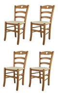Tommychairs - 4er Set Stuhle CUORE fur Kuche und Esszimmer, Robuste Struktur aus lackiertem Buchenholz im Farbton Eichenholz und gepolsterte Sitzflache mit Kunstleder in der Farbe Elfenbein bezogen