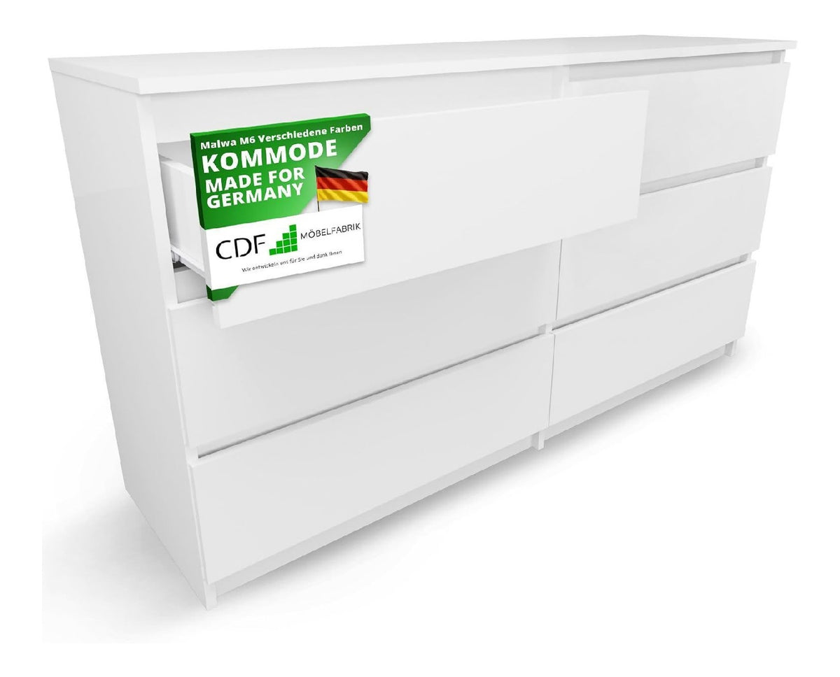 CDF Kommode Wei mit 6 Schubladen 40 cm Tief Komodenschrank Komode fur Wohnzimmer Schlafzimmer Schubladenschrank Malm Kommode viel Stauraum Geeignet Organizer Kleidung 138 cm Breite Modern Look