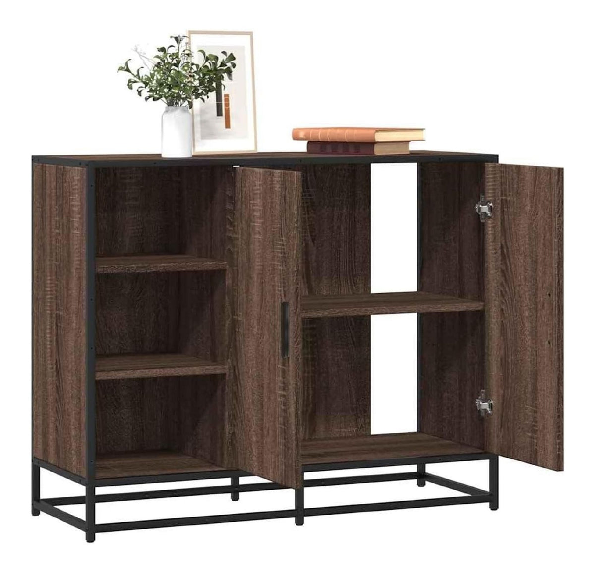 Sideboard Braun Eichen-Optik 92x35x76 cm Holzwerkstoff mit Metallgestell fur Wohnzimmer Flur Kuche und Schlafzimmer