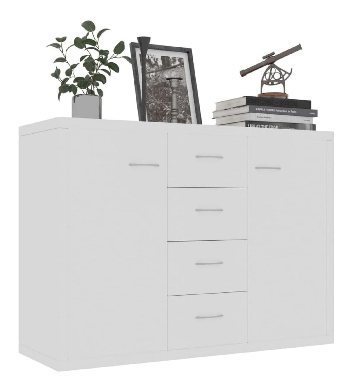 Kuchenschrank 88 x 30 x 65 cm Holz Buffet fur Wohnzimmer wei elegantes Design Wohnzimmermobel mit 4 Schubladen und 2 Turen Sideboard mobiler Eingang fur Esszimmer