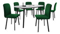 Essgruppe ML06, Rechteckiger ausziehbarer Esstisch Kugani S mit 6 Stuhlen Lanoi, Sitzgruppe, Kuchentisch, Esstisch, Esszimmerstuhle (Amor Velvet 4311, Grau Marmor/Schwarz)