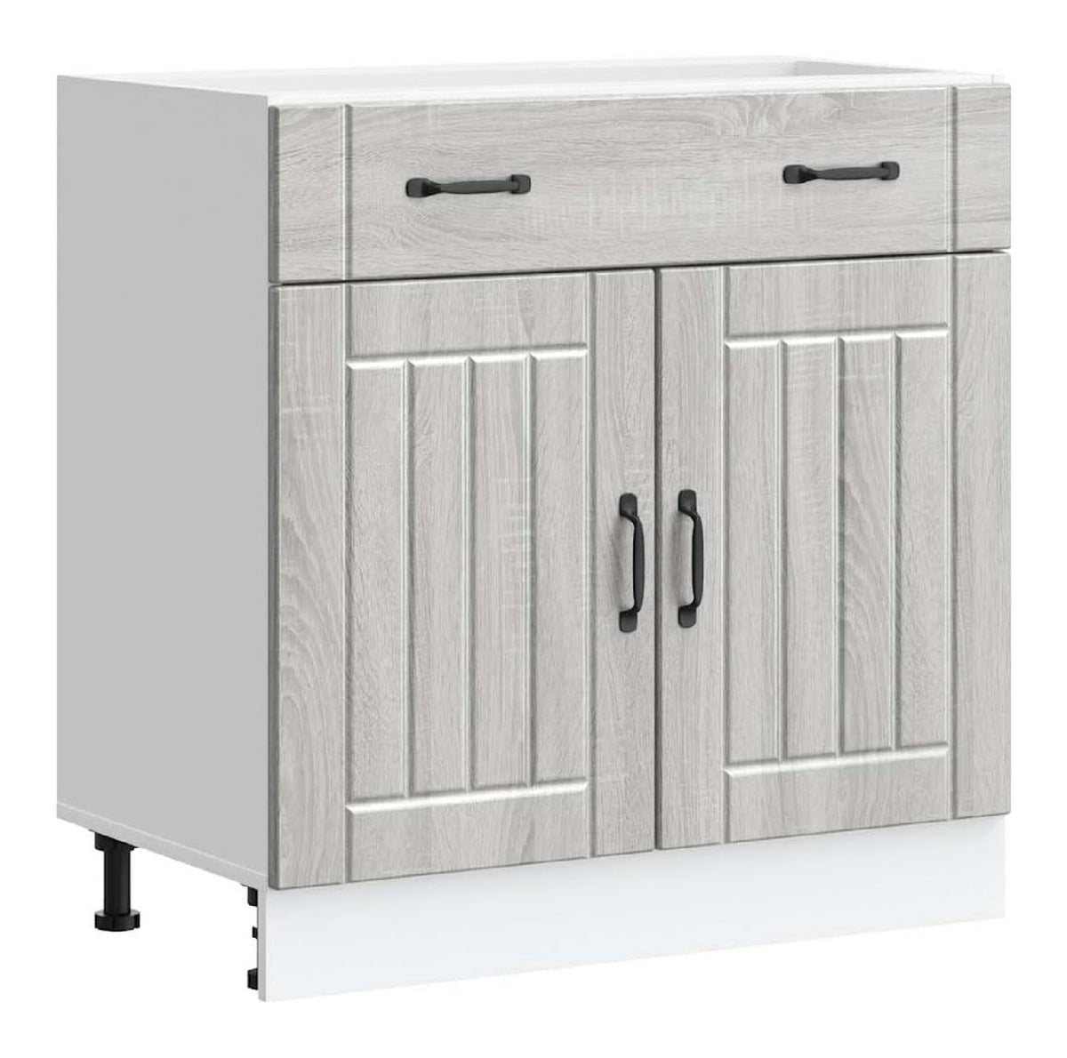 Kuchen-Unterschrank Lucca Grau Sonoma Holzwerkstoff mit verstellbaren Fu en, 80x46x81,5 cm, Kuchenschrank mit Schubladen, Buffetschrank, Sideboard Kuche, moderner Vorratsschrank
