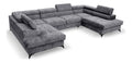 Margaret Hadas24 Ecksofa U Form Palermo, Schlaffunktion, Bettkasten, 345x202 cm, Verstellbare Kopfstutzen Sofa XXL, 5 Sitzer Schlafsofa Schlafcouch Big Sofa Bettsofa Wohnlanschaft Bettzeugablage grau
