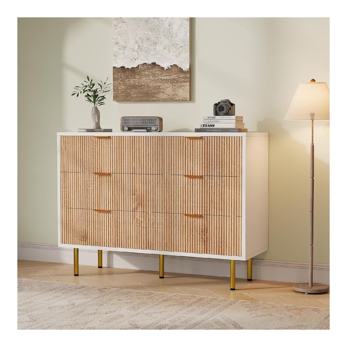 Kommode fur Schlafzimmer, Erwachsene, Kommode mit 6 Schubladen, Aufbewahrungsmobel aus Holz, Sideboard, niedrig, mit Schublade, Schminktisch, Schublade, Flurmobel fur Wohnzimmer