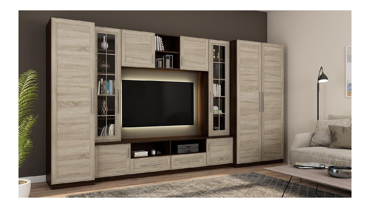 e-Meblast Wohnwand Neptun 200x52cm Modern Schrankwand Vitrinen Hangeschrank