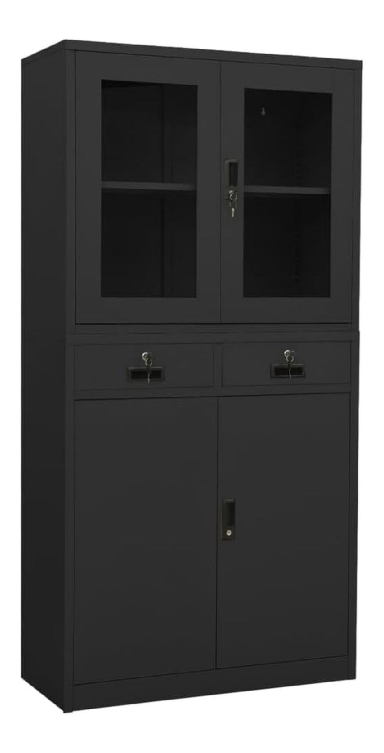 Mehrzweckschrank Sideboard Kuche Beistellschrank Buroschrank Anthrazit 90x40x180 cm Stahl gehartetes Glas