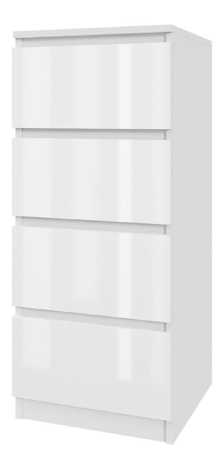 Mebligo - Kommode mit 4 Schubladen 40 cm Breit, Komodenschrank fur Schlafzimmer, Wohnzimmer, Kinderzimmer, Jugendzimmer und Buro (B:40 x H:75 x T:40 cm) - Wei Hochglanz