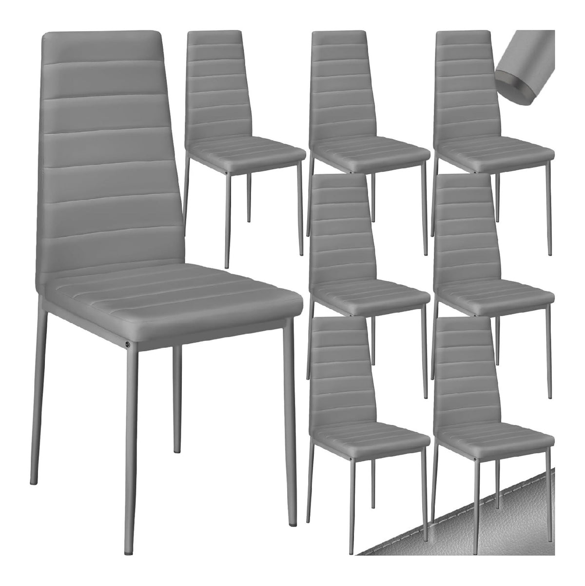 8X eleganter ergonomischer Stuhl mit hoher Ruckenlehne, 45 x 48 x 98,5 cm, Esszimmerstuhle, Kuchenstuhle, Stuhle fur Esstisch, Esszimmer, Dining Table, Vorzimmer Mobel Set gepolstert - grau