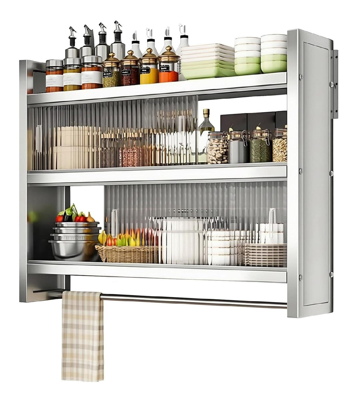 Kuchen Hangeschrank, 3 Ebenen Wandschrank Hangend, aus Edelstahl