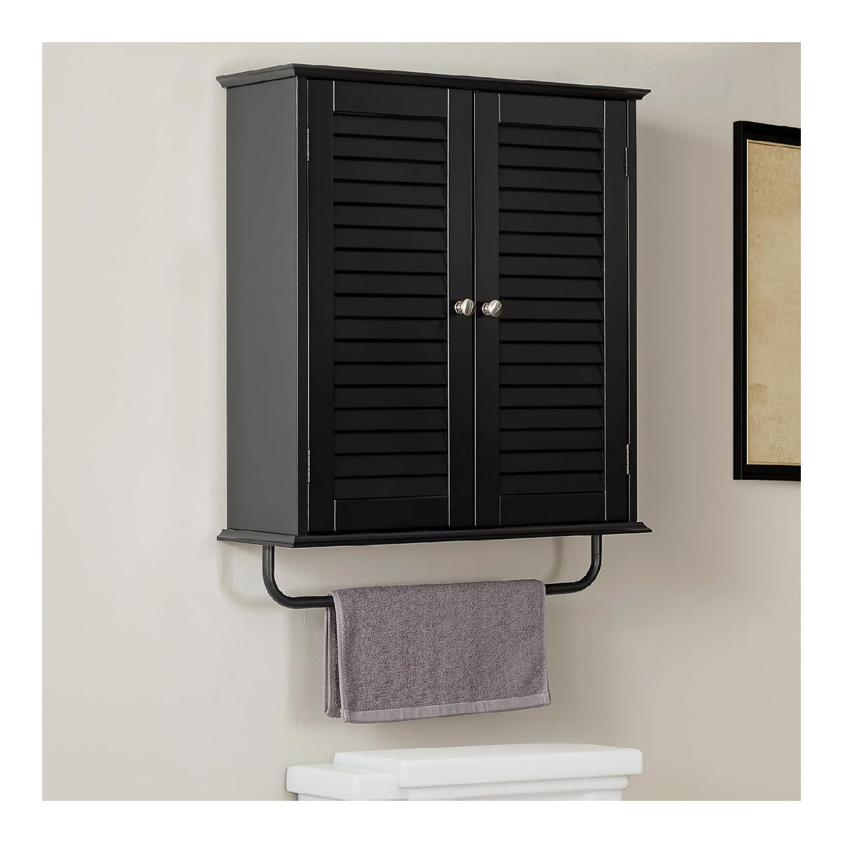 Bad-Hangeschrank mit Lamellenturen, Handtuchhalter, Schwarz, B 59 cm