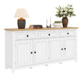 Sideboard Anrichte Schrank Buffet, Modern Wei Mit Holzmaserung, 3 Schubladen 4 Turen, 160L X 35B X 76H cm