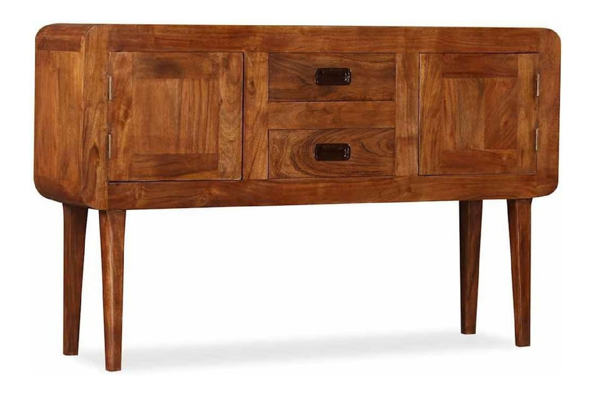Sideboard aus Massivem Akazienholz 120x30x75 cm Braun mit Honigfarbenem Finish, 2 Schubladen und 2 Schrankturen