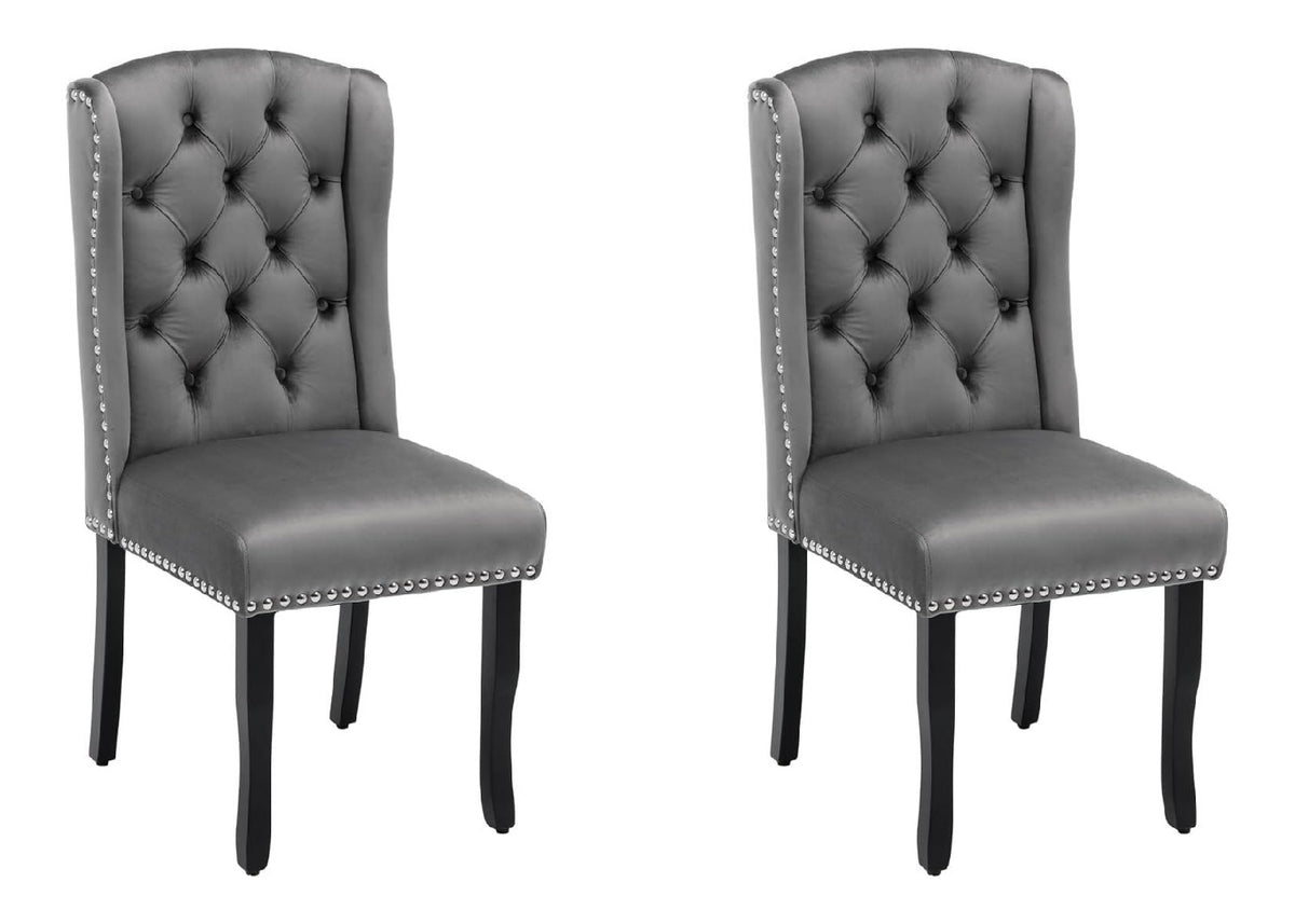 Eleganter Samt Esszimmerstuhl mit Knopfheftung, massiven Eichenholzbeinen, ergonomischer Ruckenlehne,S-Federung,hochdichtem Schaumstoff,Ziernageln,Zuglasche aus Metall,stabiler Konstruktion (Beige,2)