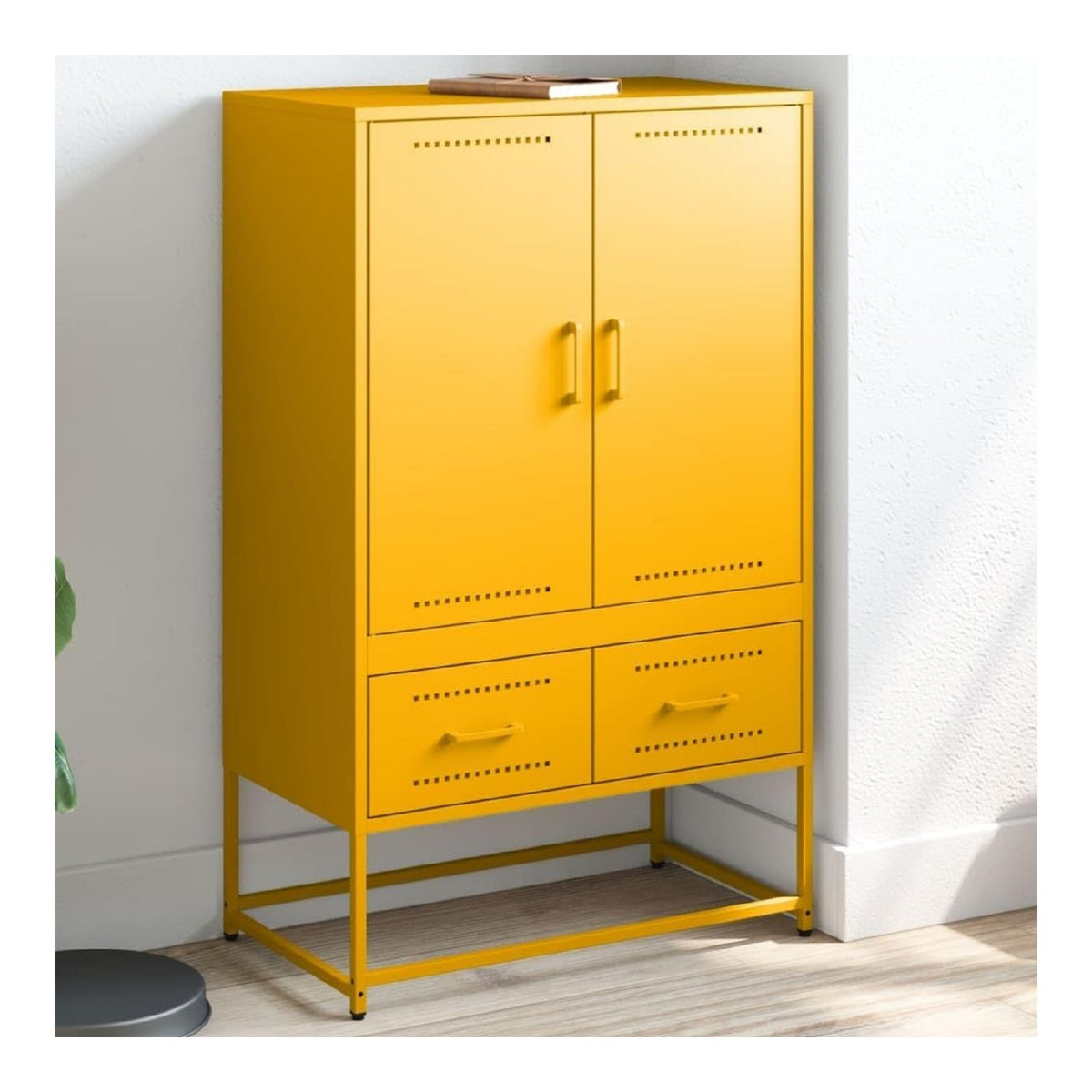 Schranke und Aufbewahrung, Buffets und Sideboards, Highboard, Senfgelb, 68 x 39 x 111,5 cm, kaltgewalzter Stahl