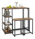 Bartisch mit Barhocker Set, 2 Personen Bartisch Set mit 3 Ablagefachern, Kuchentheke Vintage, Metallrahmen, Tisch & Stuhle fur Kuche, Wohnzimmer & Esszimmer