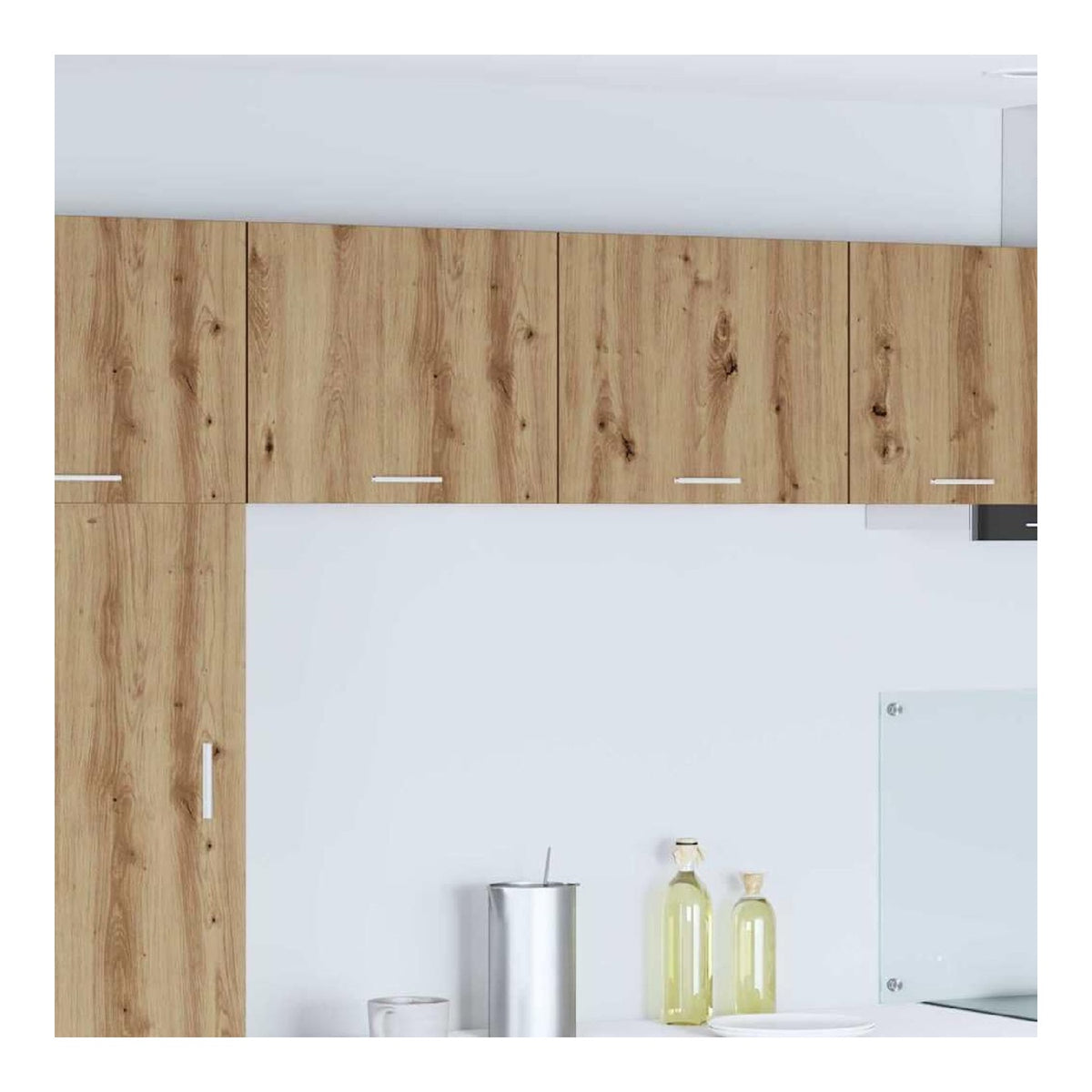 Hangeschrank 2 Stuck Artisan-Eiche Wei Holzwerkstoff mit 2 Regalen und 1 Tur fur Kuche, Vorratsschrank, Stauraum, modernes Design, langlebig, ideal fur Esszimmer und Kuchenmobel