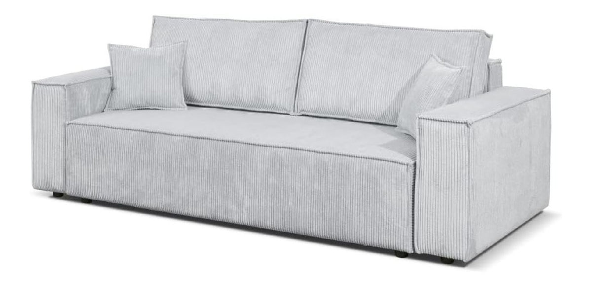 Margaret Hadas24 Couch Passio III mit Schlaffunktion und Bettkasten, 2-Sitzer, Schlafsofa, inklusive Dekokissen, Stauram, Polstersofa fur Wohnzimmer 250 x 105 cm, moderner Stoff Poso, bequem, grau