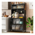 Kuchenschrank Kuchenregal 5-stufig mit Arbeitsplatte, Mikrowellenschrank mit Rollen, Kuchenbuffet Buffetschrank mit Stecktafel & 4 Haken, Standregal Sideboard mit Klappturen sichtbar