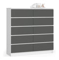 Kommode K 120 cm 10 Schubladen fur Wohnzimmer Schlafzimmer Schrank Wohnzimmer Modernes Funktionelles Design 16mm Schichtstoffplatte Farbe Wei -Graphitgrau