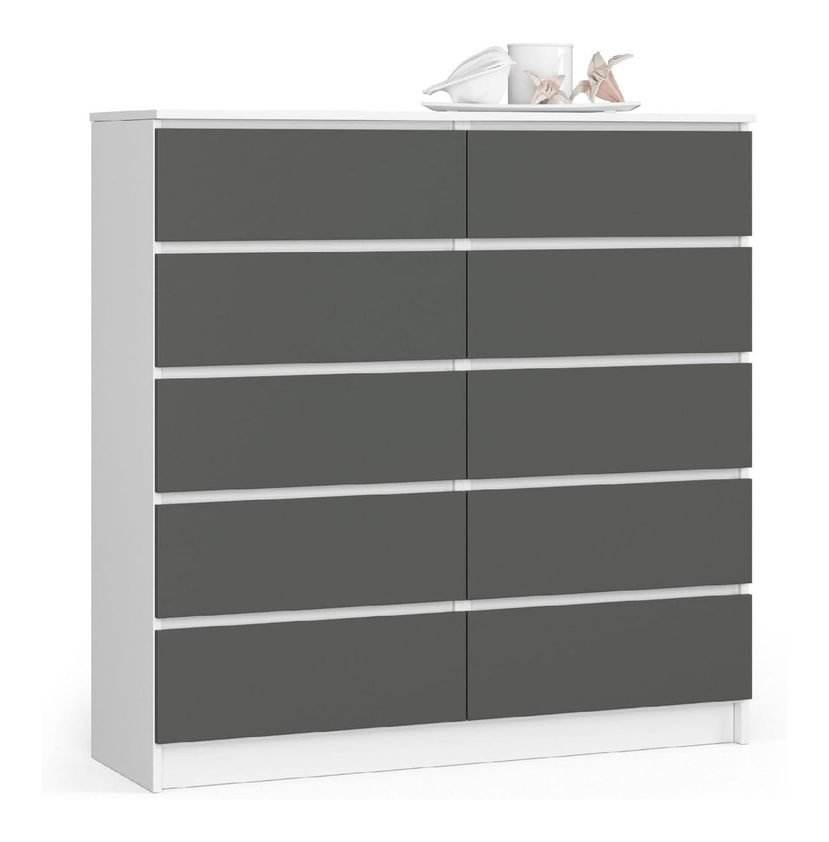 Kommode K 120 cm 10 Schubladen fur Wohnzimmer Schlafzimmer Schrank Wohnzimmer Modernes Funktionelles Design 16mm Schichtstoffplatte Farbe Wei -Graphitgrau