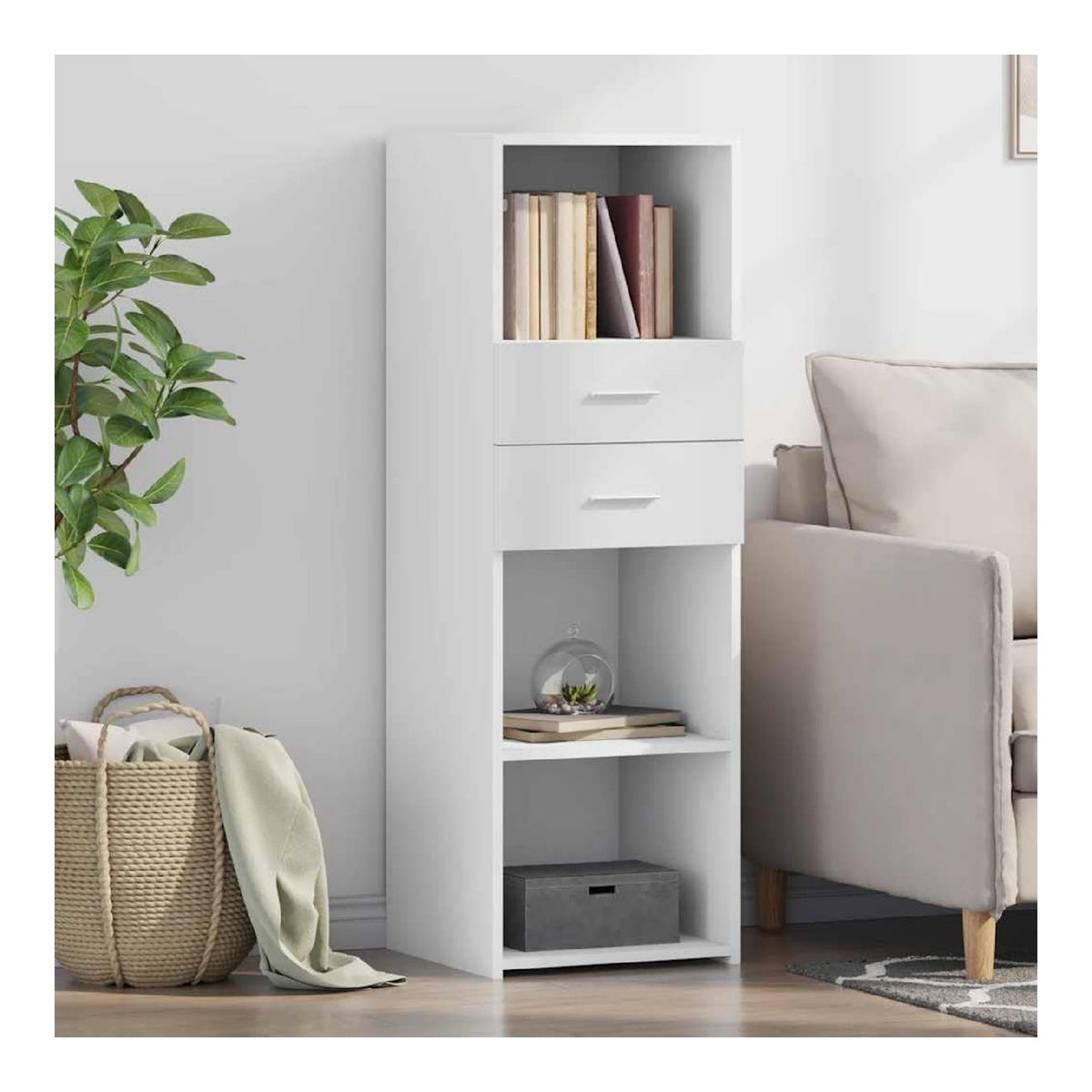 Schranke & Aufbewahrung, Buffets & Sideboards-Home-Highboard, wei , 40 x 42,5 x 124 cm, Holzwerkstoff