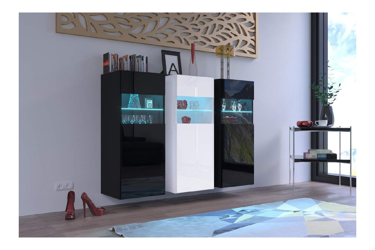 Furnitech K3 Modernes Wohnzimmer, Kommode, Schrank, Sideboard, Schlafzimmer, Esszimmer, Wohnzimmermobel (LED blau, K3-HG-BW4)