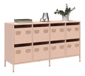 Sideboard Rosa aus kaltgewalztem Stahl 135x39x73,5 cm mit 8 Schubladen, Kuchenmobel und Wohnzimmer Schrank, Kuchenaufbewahrung und Buffet mit Stauraum