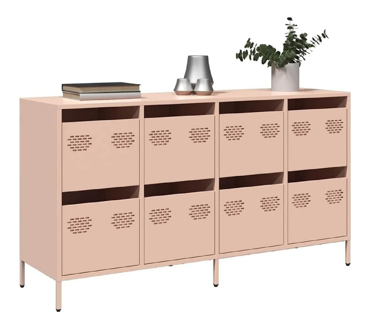 Sideboard Rosa aus kaltgewalztem Stahl 135x39x73,5 cm mit 8 Schubladen, Kuchenmobel und Wohnzimmer Schrank, Kuchenaufbewahrung und Buffet mit Stauraum