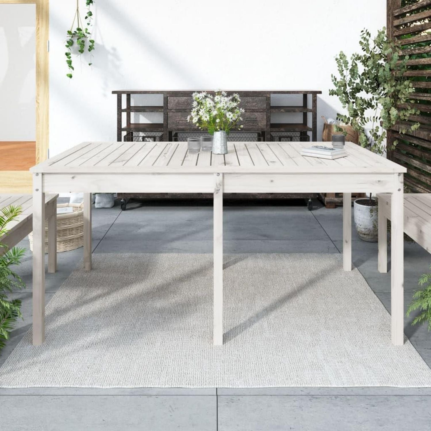 Wei?er Gartentisch mit Rattan Optik aus Kunststoff Variante 782