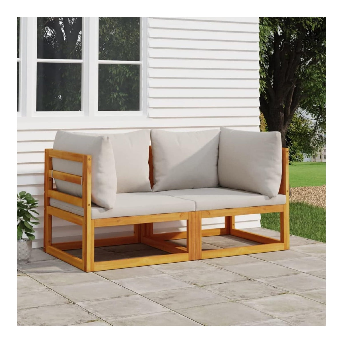 Casa Modulare Ecksofas, 2 Stuck, Kissen hellgrau, Akazienholz, Schlafsofa, Wohnzimmer, Sofa, modernes Sofa