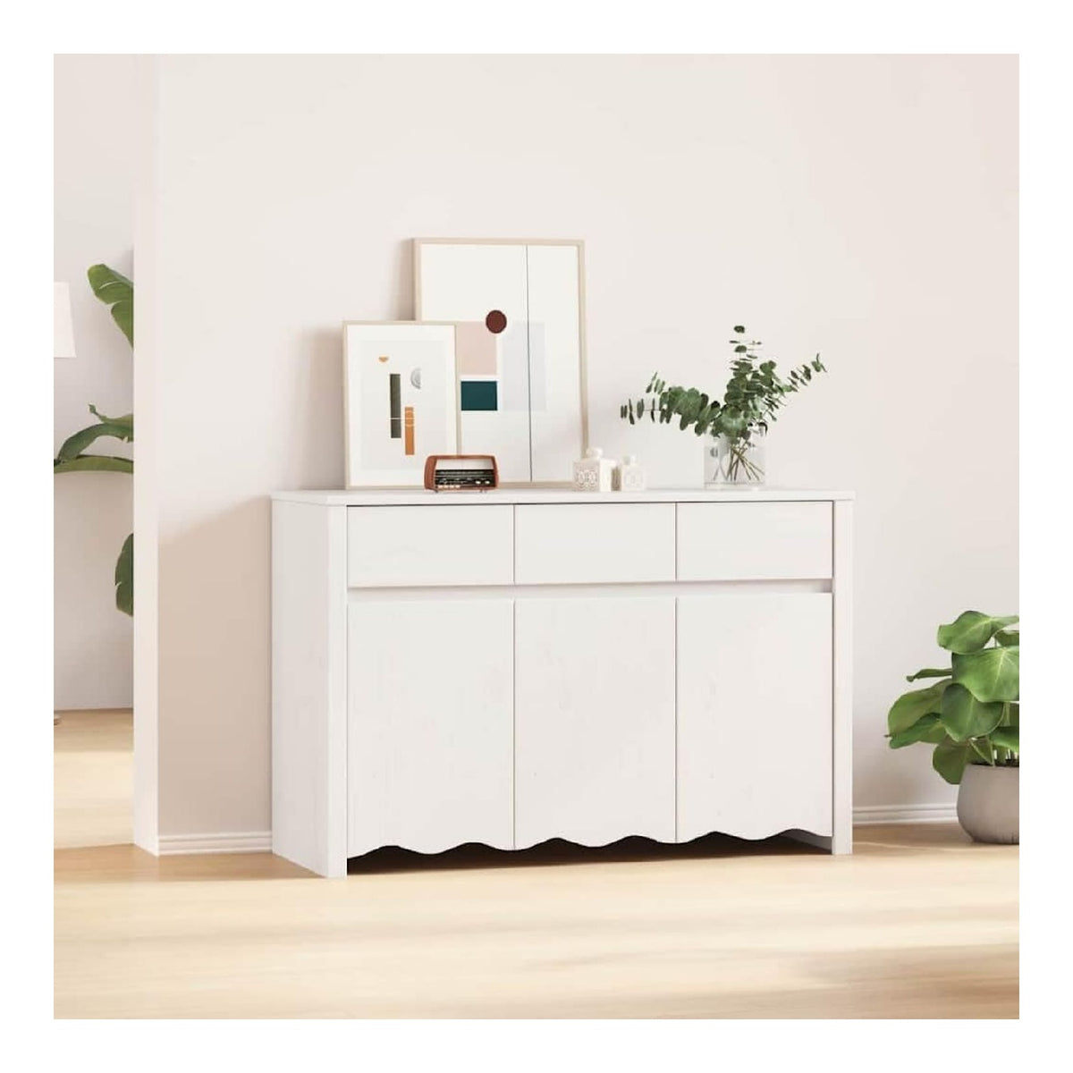 Sideboard, 114 cm, aus massivem Kiefernholz, Aufbewahrung fur Wohnzimmer, rechteckig, modern, Anrichte mit geraumigen Fachern, fur Esszimmer, schlichtes Design und einfache Montage