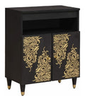Sideboard Schwarz 60 x 33 x 75 cm Massivholz Mango mit Messinggriffen