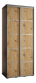 MEBLE KRYSPOL Cannes 4 Moderner Schrank mit 2 Schiebeturen mit Stange, Regale - Aufbewahrungsschrank fur Schlafzimmer, Wohnzimmer - 205,2x120x45 cm - Schwarz Artisan Silber