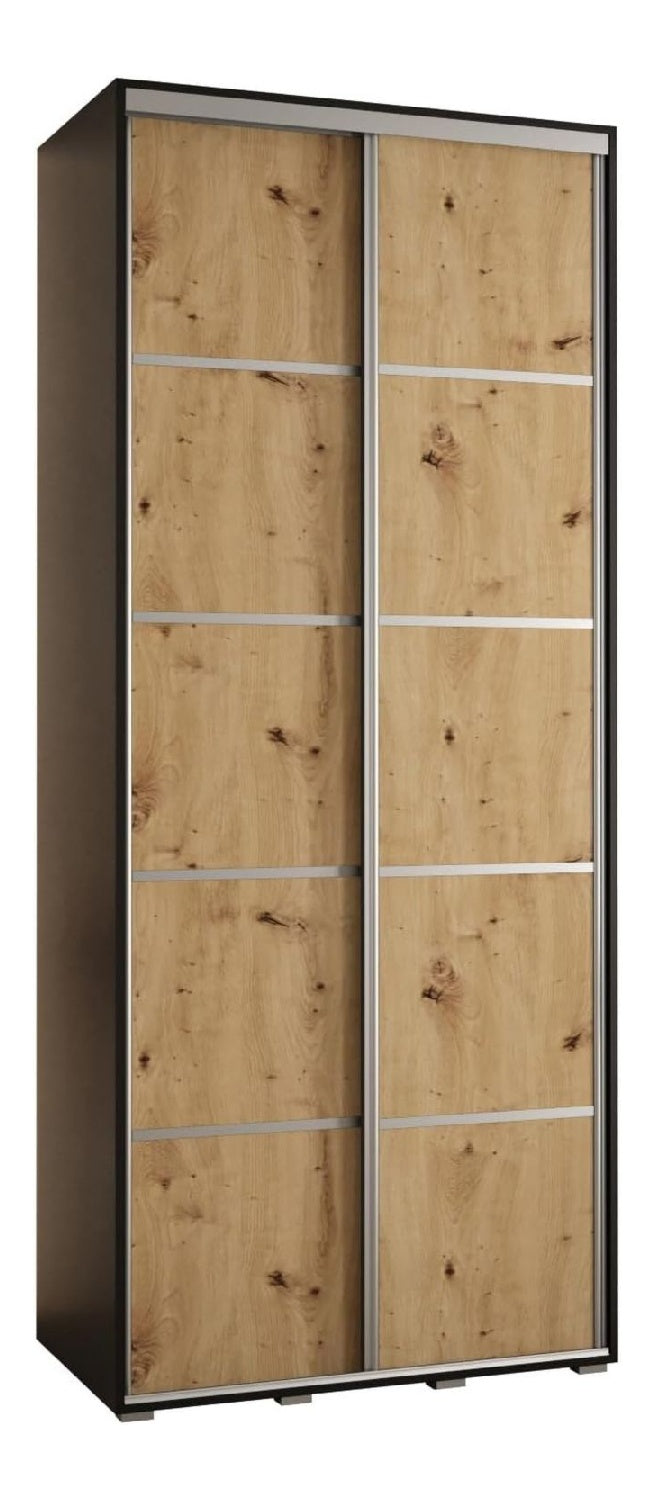 MEBLE KRYSPOL Cannes 4 Moderner Schrank mit 2 Schiebeturen mit Stange, Regale - Aufbewahrungsschrank fur Schlafzimmer, Wohnzimmer - 205,2x120x45 cm - Schwarz Artisan Silber