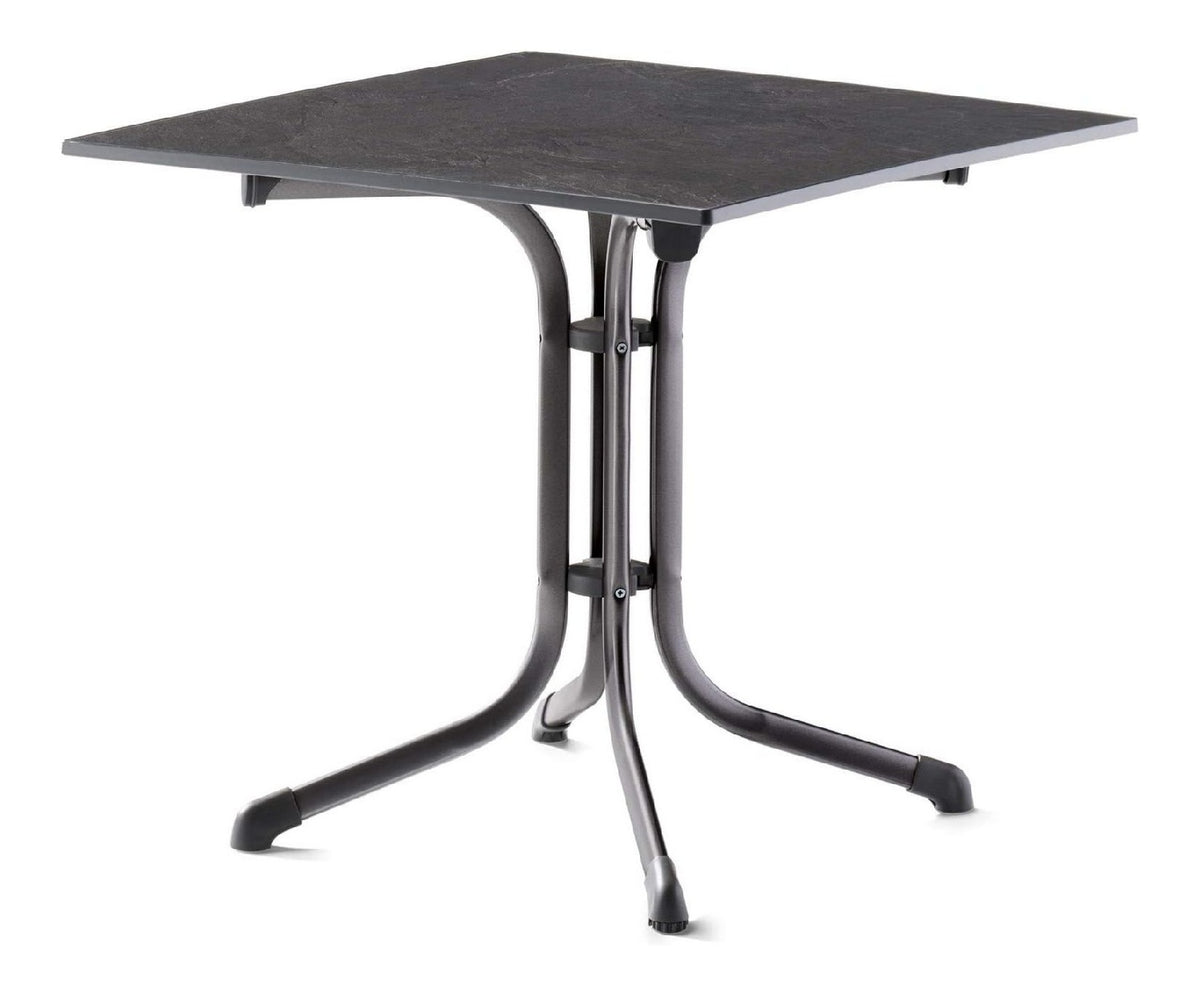 SIEGER KT 3130-55 Boulevard-Klapptisch mit vivodur-Platte 80x80 cm, Stahlrohrgestell, Tischplatte Schieferdekor, Eisengrau/Schiefer anthrazit