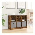 Sideboard Geraucherte Eiche 88,5 x 27,5 x 63,5 cm mit 3 Schubladen, Holzwerkstoff Kommode fur Wohnzimmer, Flur, Buro, vielseitiger Stauraum und modernes Design