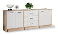 Meble Pitus Kommode Wei Sonoma Eiche 210 cm Sideboard Wohnzimmer Set 3-teilig mit Schubladen Kommode mit Turen Sideboard Holz Schlafzimmer Kommode Flurschrank Mobel Set