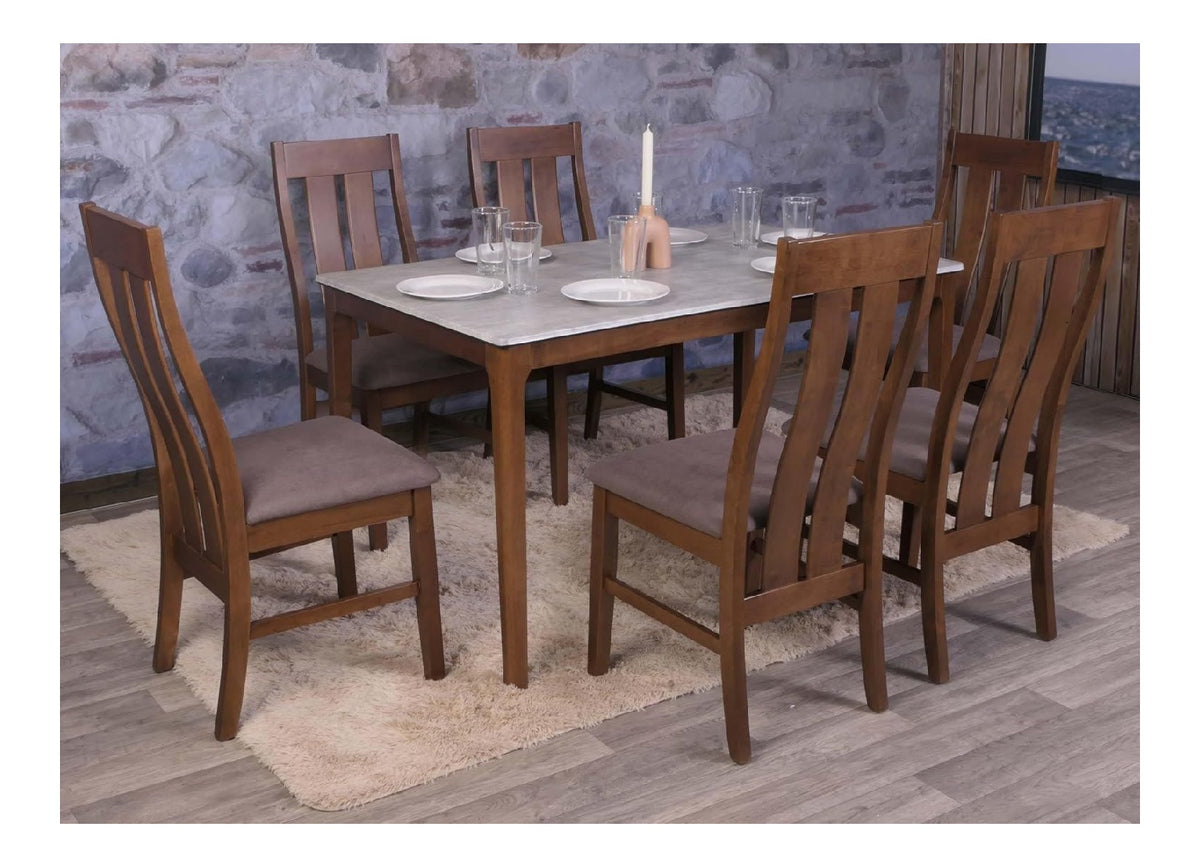 6er-Set Esszimmerstuhl HWC-M58 - Dunkles Gestell, Taupe
