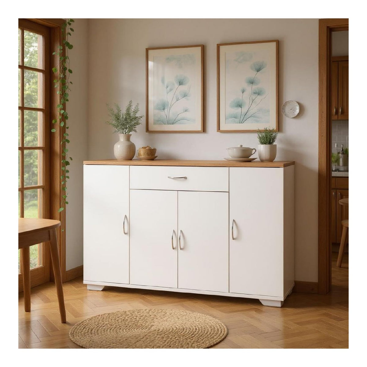 Wei er Buffet-Schrank, Moderne Design, MDF-Material, 110cm Breite, Kompakte Lagerlosung