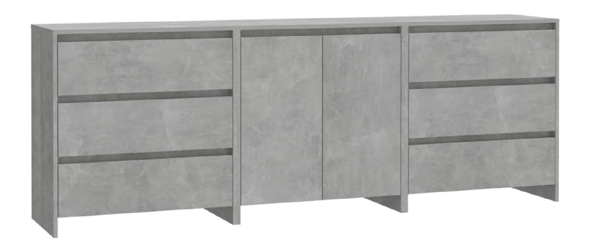 3-TLG. Sideboard Betongrau Holzwerkstoff