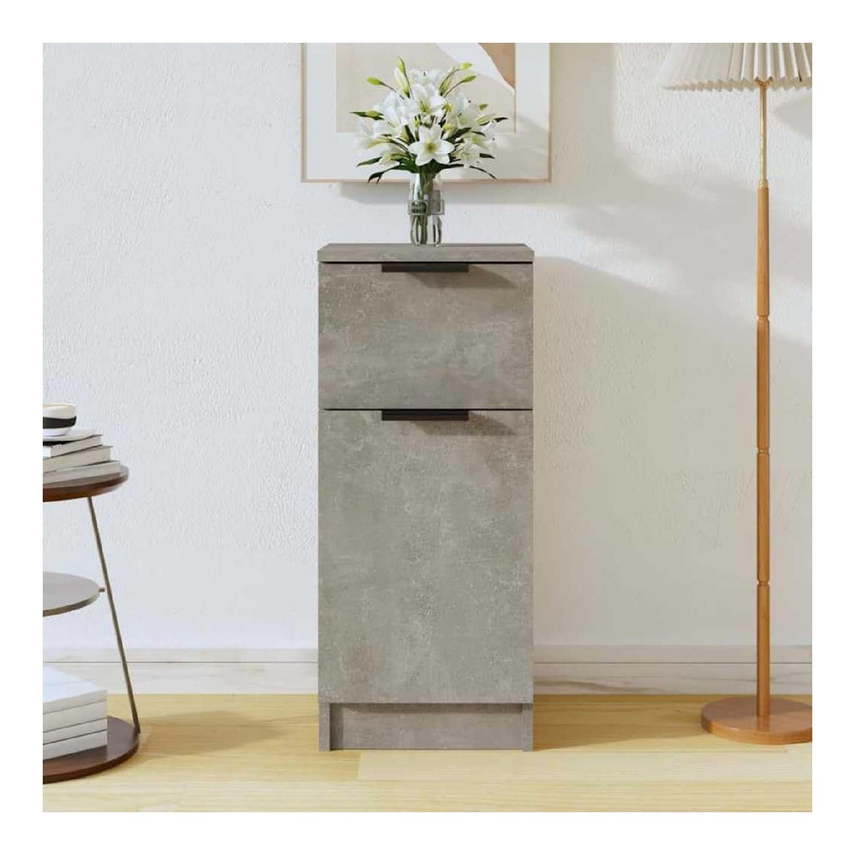 Betongrau Sideboard 30x30x70 cm Holzwerkstoff mit 2 Fachern und Schublade Vielseitiges Mobel fur Wohnzimmer Flur Kuche Schlafzimmer Stabil und feuchtigkeitsbestandig