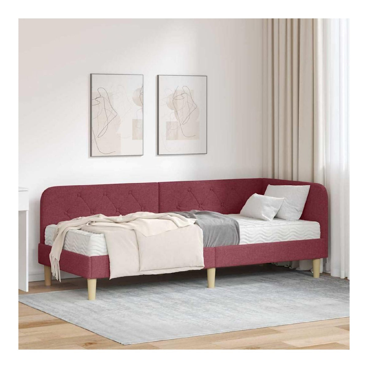 Eckbettgestell Weinrot 80 x 200 cm Stoff,Betten & Bettgestelle,35kg-3394104