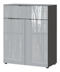 Kommode Schrankkommode Anrichte Glasfront 83cm breit in Silbergrau mit Graphit