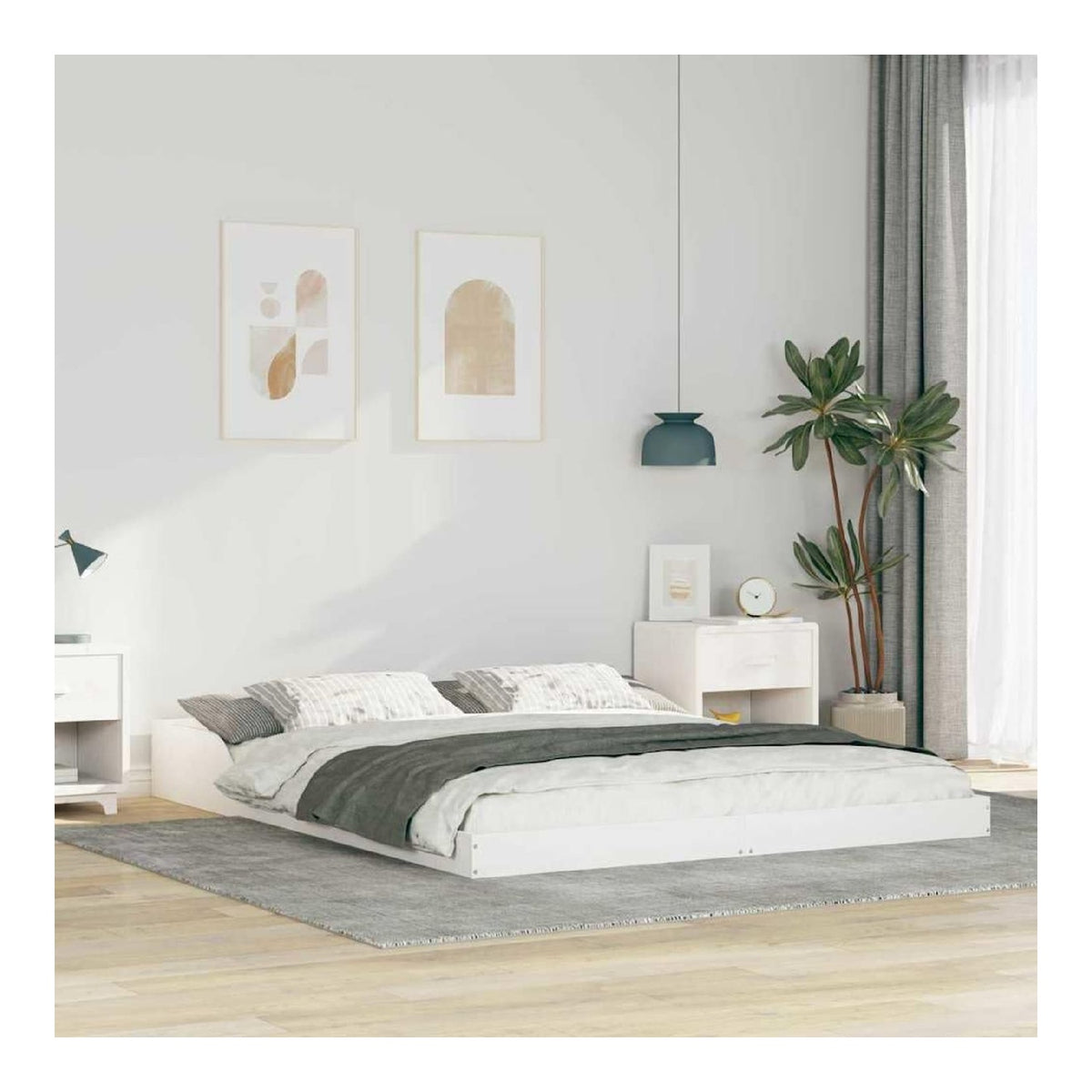 Bettrahmen Wei 160x210 cm, Massives Kiefernholz, Modernes Plattformbett, Robustes Schlafzimmermobel fur 2 Personen, Langlebig